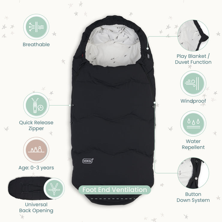 Voksi Explorer Winter Stroller/Carseat Footmuff - Black