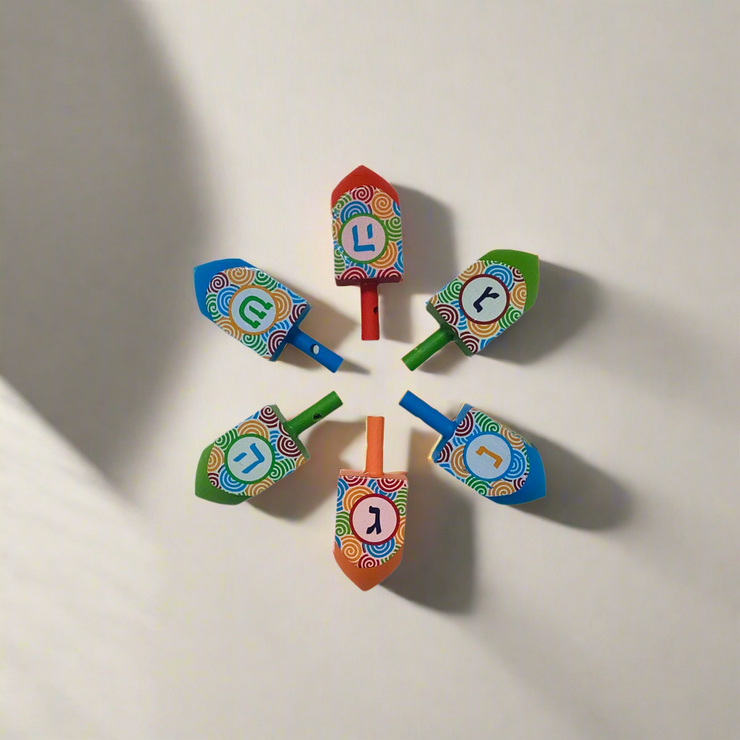Painted Wood Dreidels - 6 pack