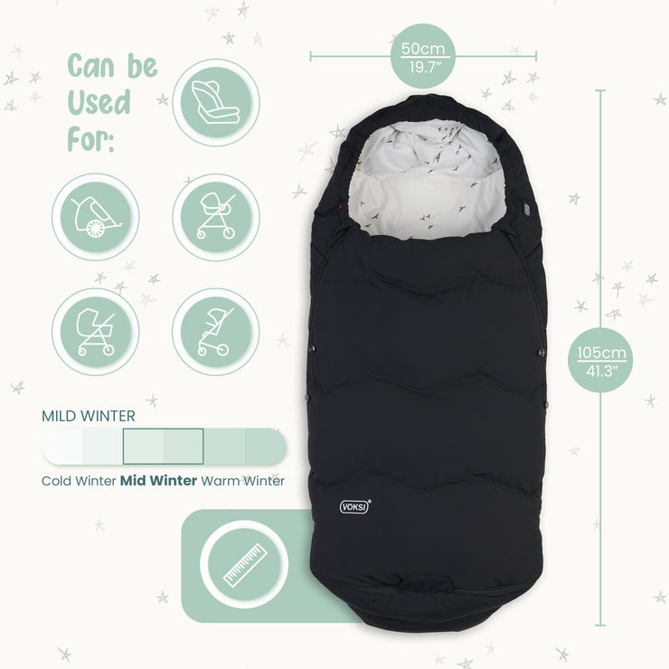 Voksi Explorer Winter Stroller/Carseat Footmuff - Black
