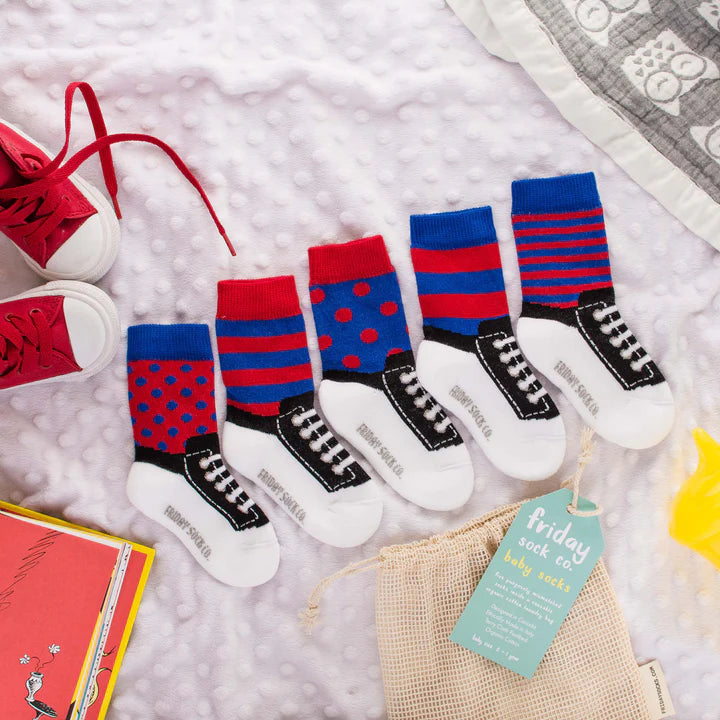 Baby Organic Cotton Mismatched Socks - Blue & Red Sneakers