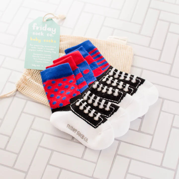 Baby Organic Cotton Mismatched Socks - Blue & Red Sneakers