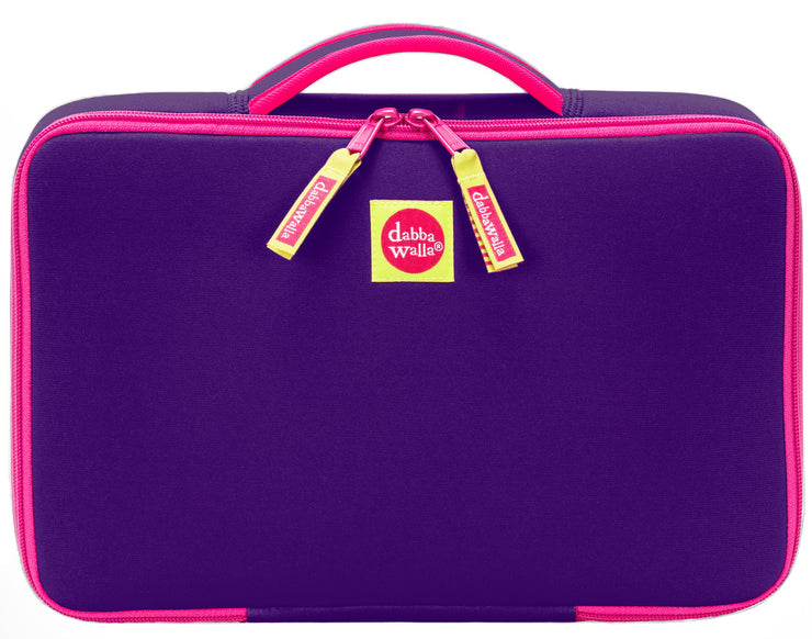 DabbaWalla Machine Washable Bento Lunch Bag- Purple/Hot Pink Trim