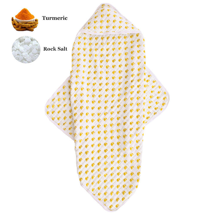 Organic Cotton Muslin Hooded Towel - Sunshine Tusks