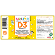 Label of Kidstar Vitamin D3 supplement on a yellow background