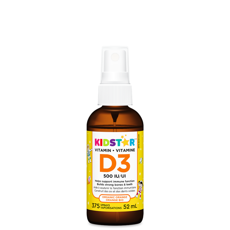 Bottle of Kidstar Vitamin D3 spray on a white background