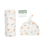 Lulujo 3pc Hello World Blanket and Knotted Hat - Peaches