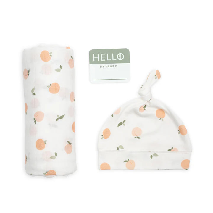 Lulujo 3pc Hello World Blanket and Knotted Hat - Peaches