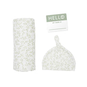 Lulujo 3pc Hello World Blanket and Knotted Hat - Greenery