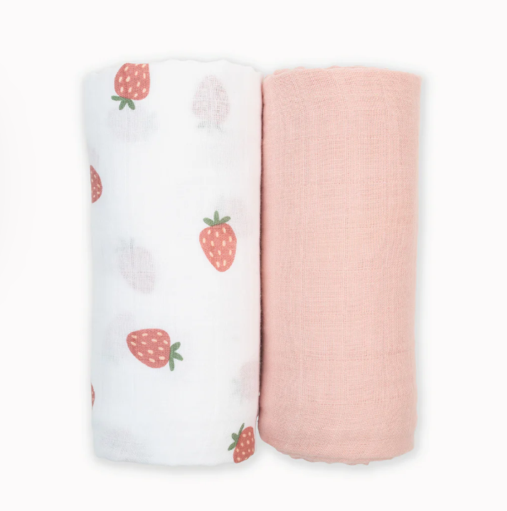 Lulujo 2pk Cotton Muslin Sawddle - Strawberry