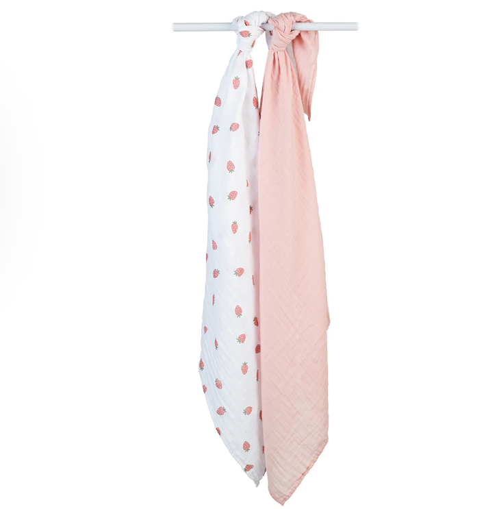 Lulujo 2pk Cotton Muslin Sawddle - Strawberry