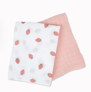 Lulujo 2pk Cotton Muslin Sawddle - Strawberry