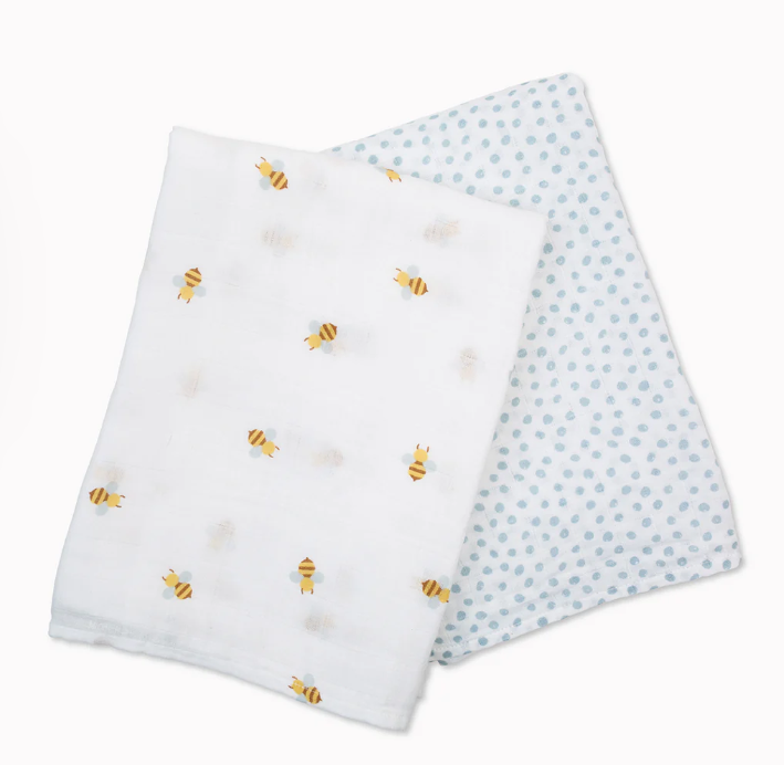 Lulujo 2pk Cotton Muslin Sawddle - Bees