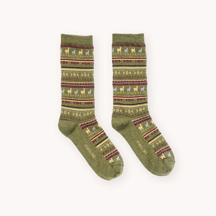 Alpaca Print Socks - Vintage Green