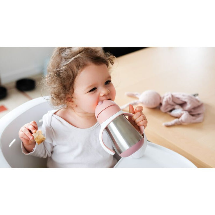 Beaba Stainless Steel Straw Cup with Handles - Rose