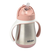 Beaba Stainless Steel Straw Cup with Handles - Rose
