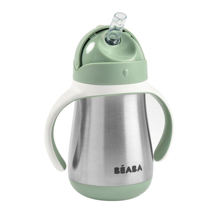 Beaba Stainless Steel Straw Cup with Handles - Sage