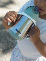 Beaba Stainless Steel Straw Cup with Handles - Sage