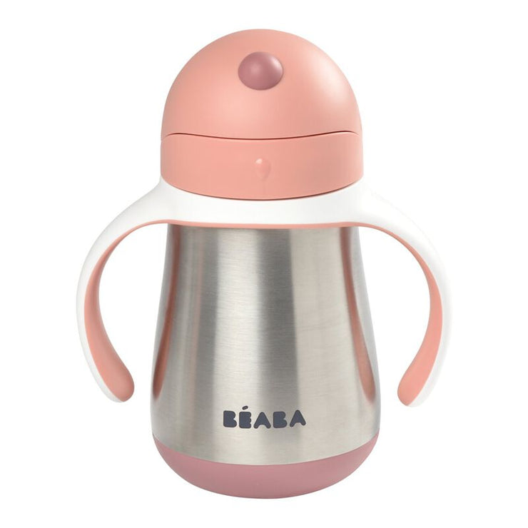 Beaba Stainless Steel Straw Cup with Handles - Rose