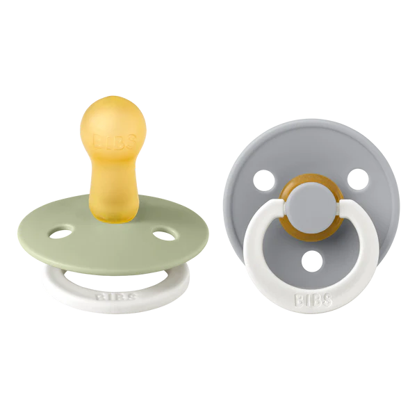 BIBS GLOW Natural Rubber Pacifier 2 PK Round - Sage/Cloud