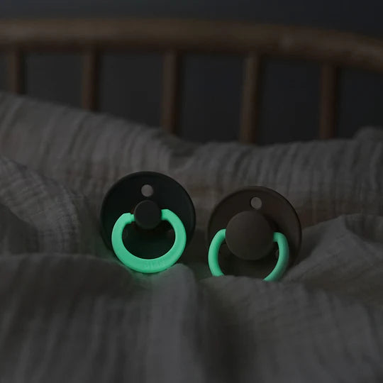 BIBS GLOW Natural Rubber Pacifier 2 PK Round - Sage/Cloud