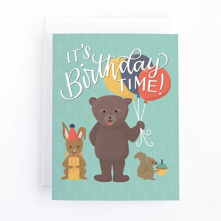 It's Birthday Time Woodland Animals Kid's Birthday Card