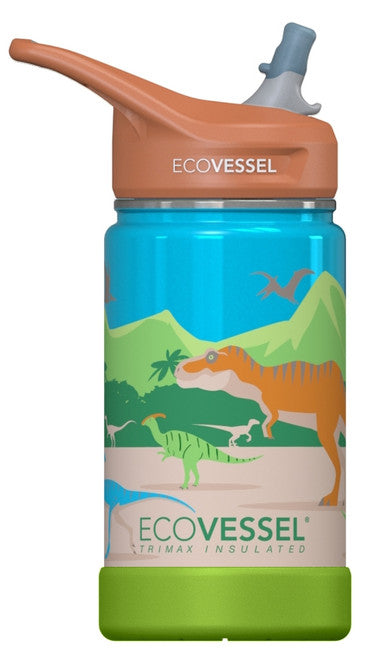 EcoVessel Insulated Stainless Steel 12oz Water Bottle with Straw - Dinosaur