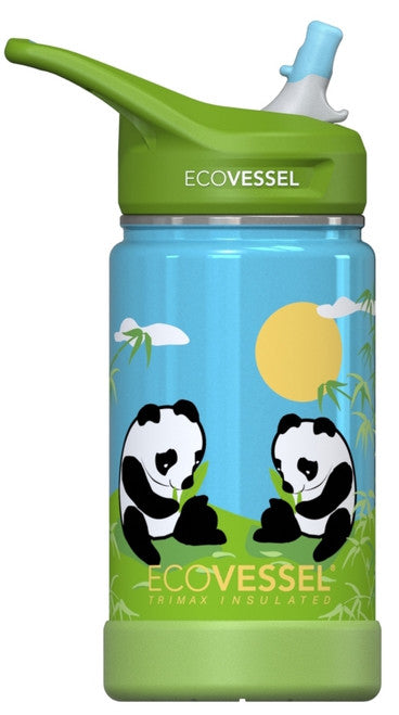 EcoVessel Insulated Stainless Steel 12oz Water Bottle with Straw - Panda