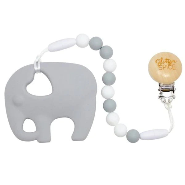 Silicone Elephant Teether + Clip