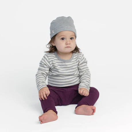 Mini Mioche Organic Long Sleeve Onesie - Heather Grey Stripe