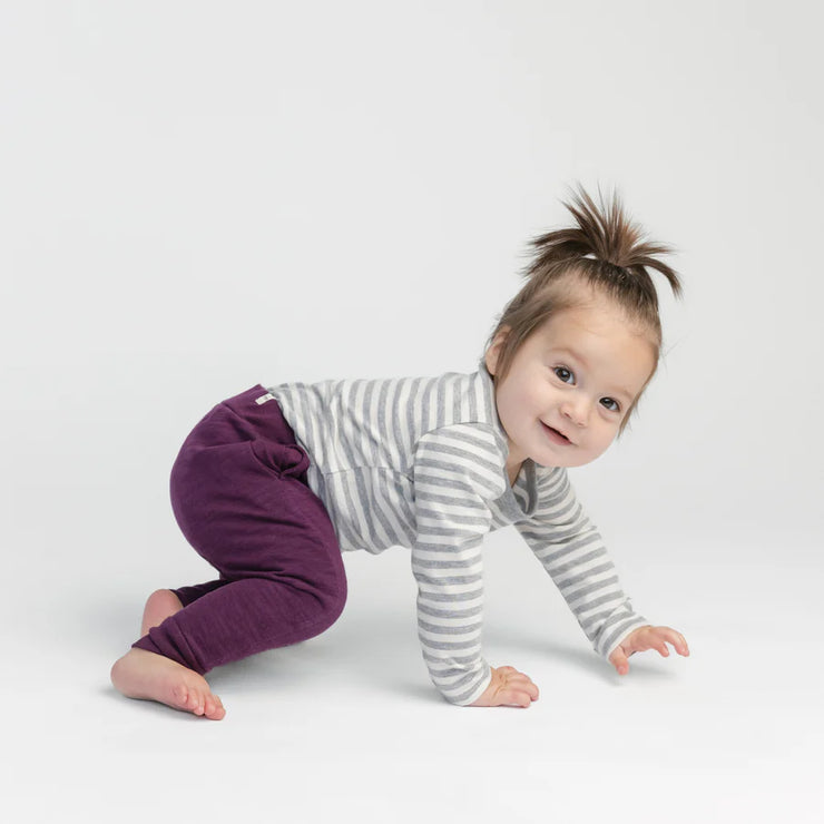 Mini Mioche Organic Long Sleeve Onesie - Heather Grey Stripe
