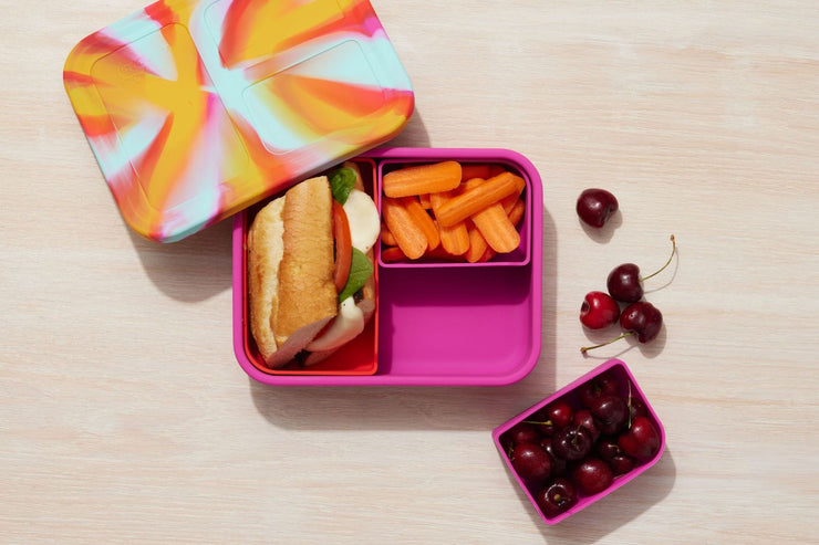 Lunchbots Large Silicone Build-A-Bento Box - Pink/Orange Tie Dye