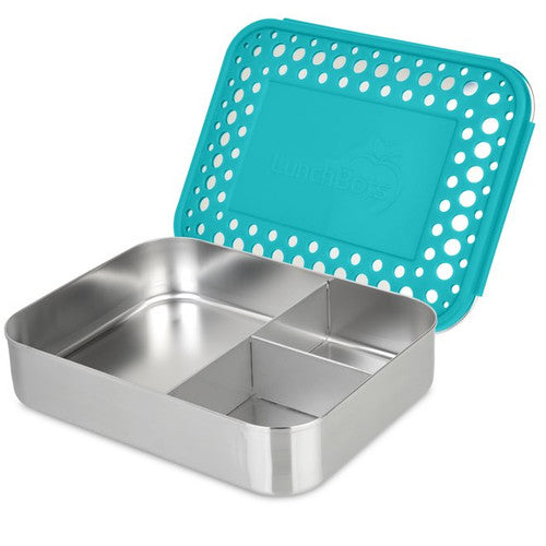 Lunchbots Stainless Steel Bento Box - Large Trio with Aqua Lid