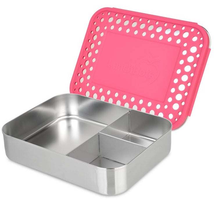 Lunchbots Stainless Steel Bento Box - Large Trio with Pink Lid