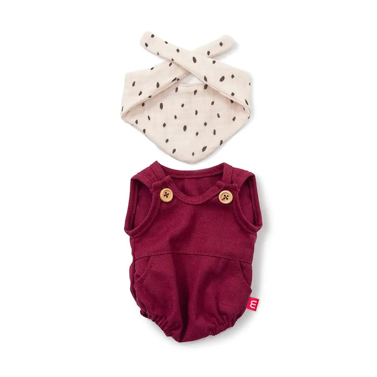 Miniland 15 inch Baby Doll Maroon Romper and Bandana Bib