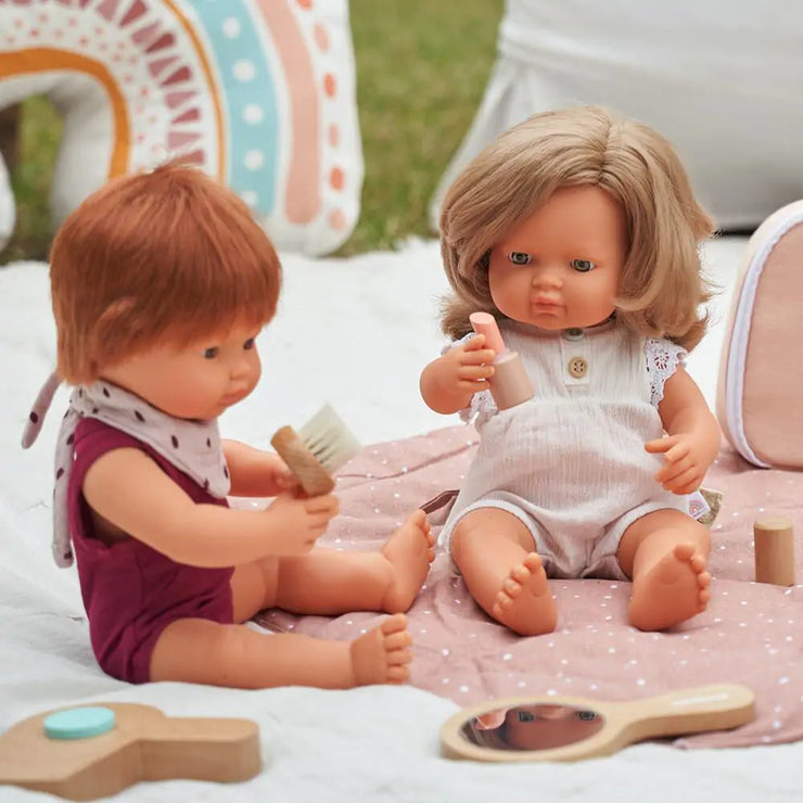 Miniland 15 inch Baby Doll Maroon Romper and Bandana Bib