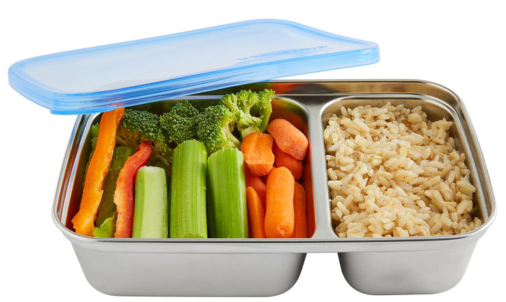 2-Compartment Stainless Steel Container with Silicone Lid - 28 oz