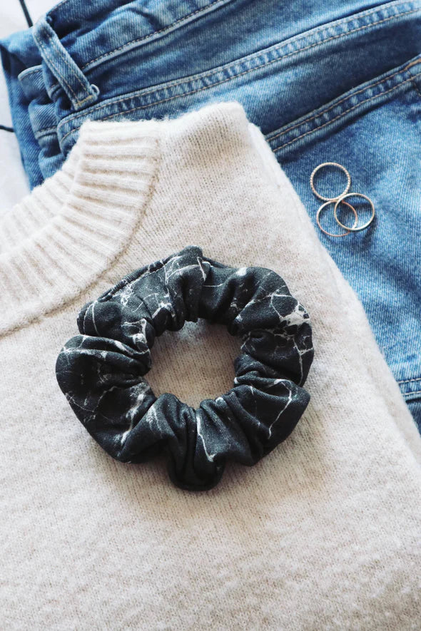 Organic Cotton Hair Scrunchie - Black Marble