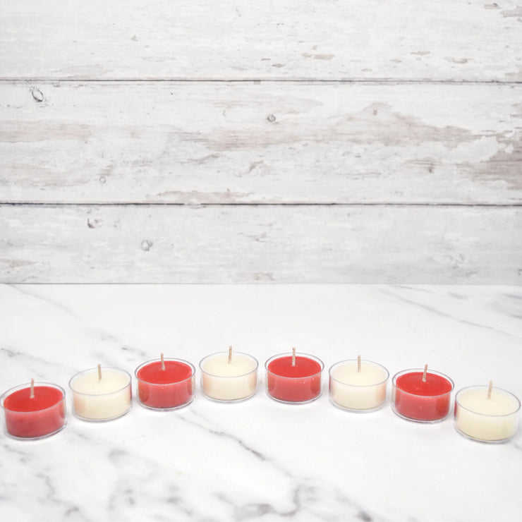 Red and White Beeswax Tealight Candles - Set of 8