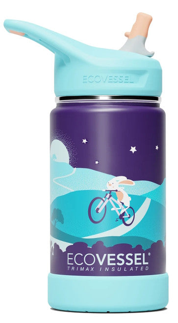 EcoVessel Insulated Stainless Steel 12oz Water Bottle with Straw - Bunny Hop