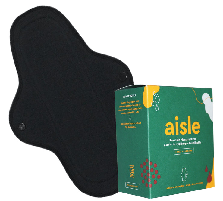 Reusable Cotton Menstrual Pad | Black - 10" Maxi